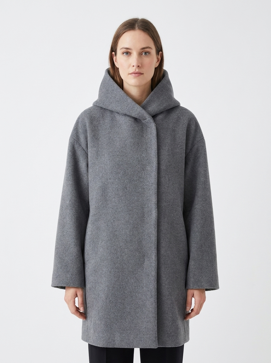 Women's Wool Blend Coat Oversized Collar Open-Front Midi Jacket