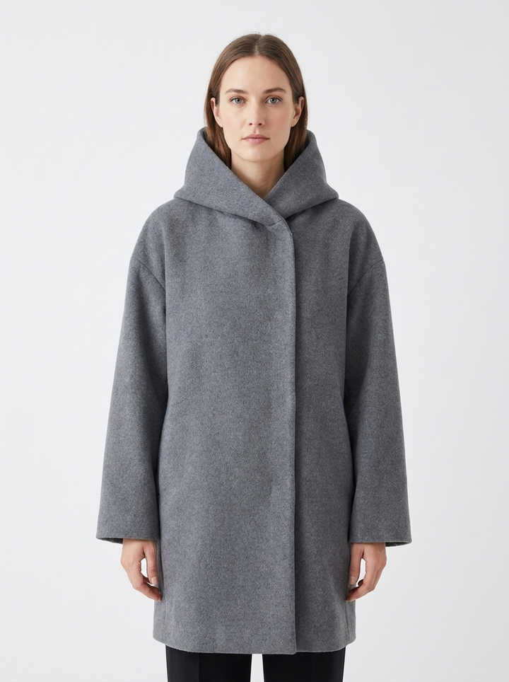 Women's Wool Blend Coat Oversized Collar Open-Front Midi Jacket
