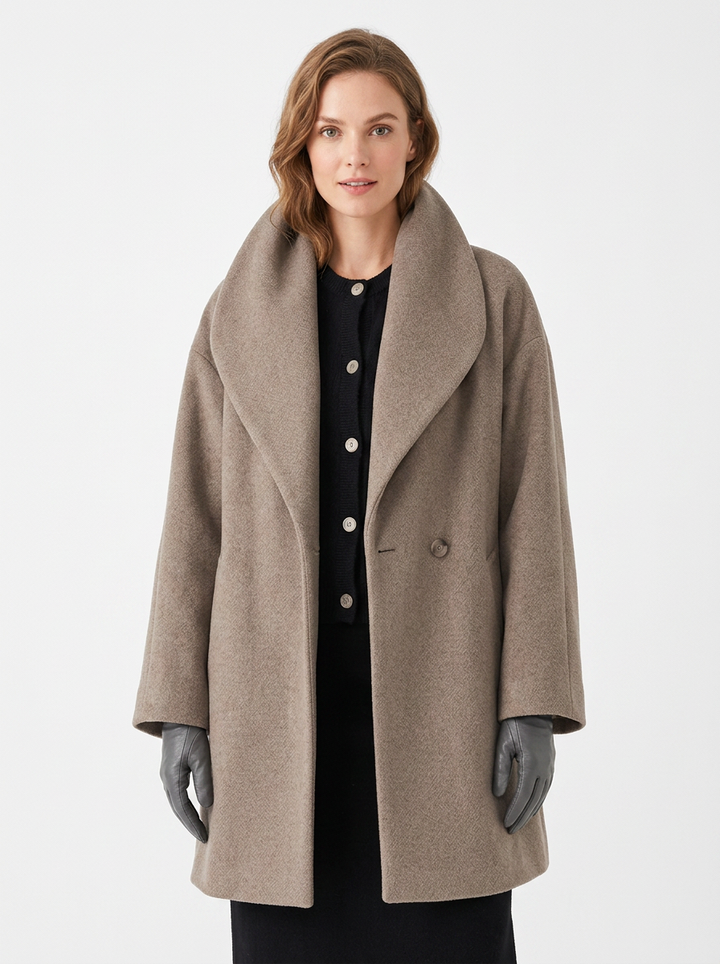 Women's Wool Blend Coat Oversized Collar Open-Front Midi Jacket