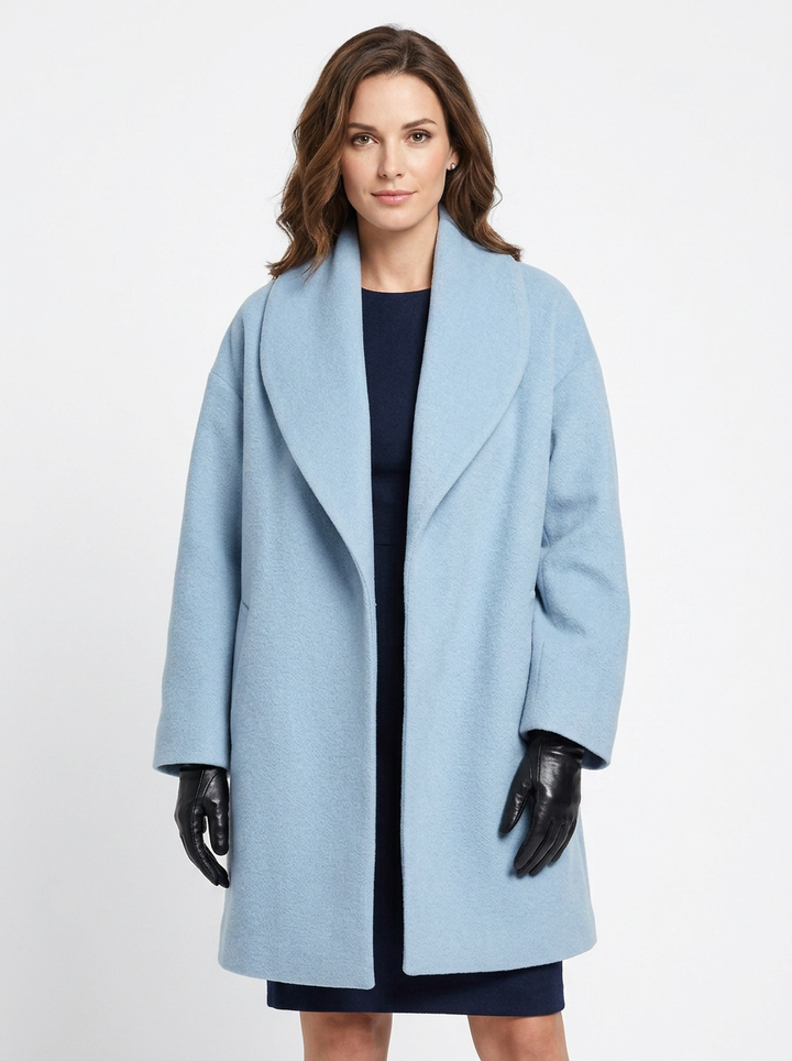 Women's Wool Blend Coat Oversized Collar Open-Front Midi Jacket