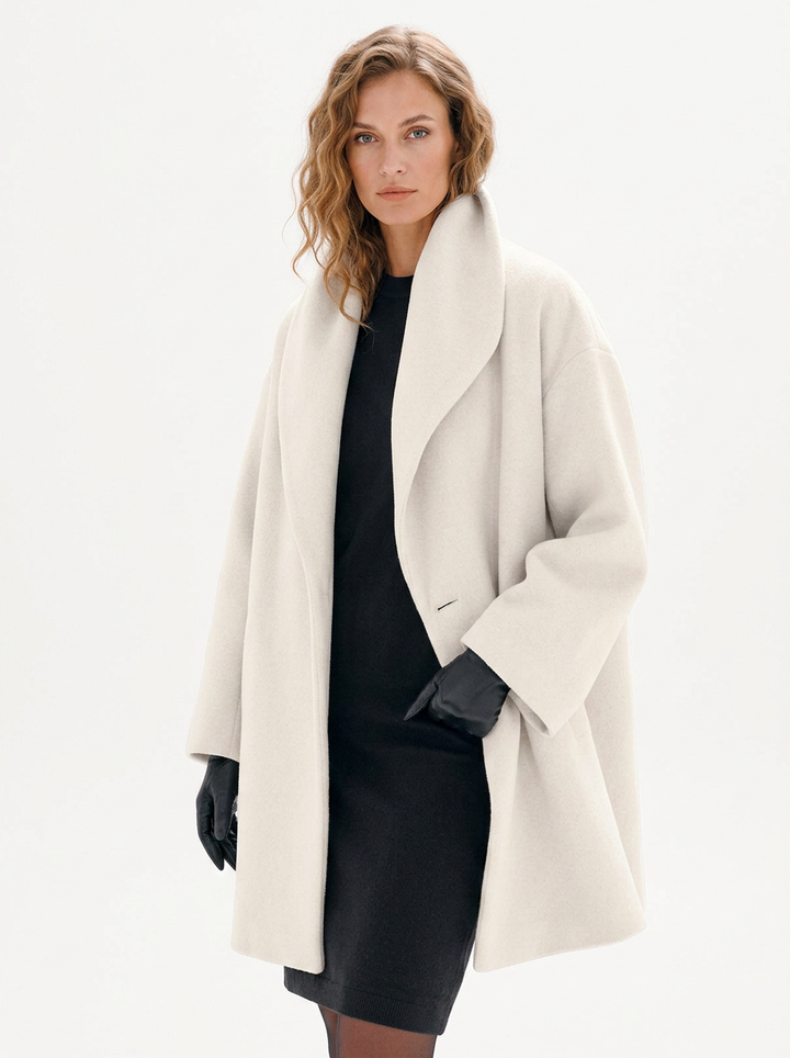 Women's Wool Blend Coat Oversized Collar Open-Front Midi Jacket