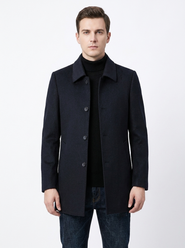 Men's Wool Blend Overcoat Notched Collar Single-Breasted Coat