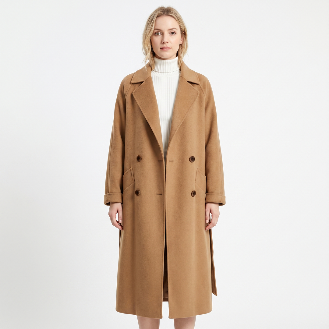 Women's Wool Blend Trench Coat Double Breasted Belted Overcoat