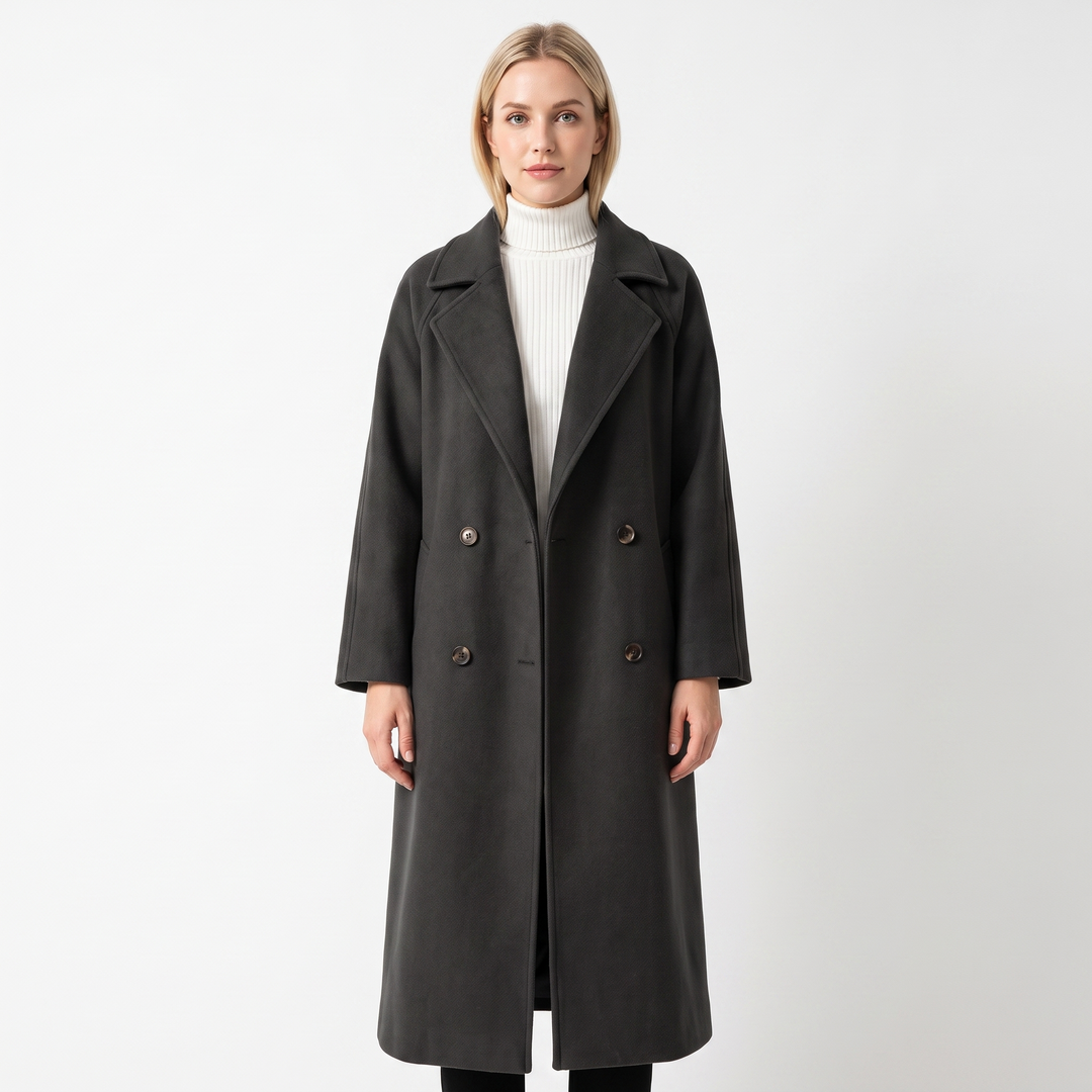 Women's Wool Blend Trench Coat Double Breasted Belted Overcoat