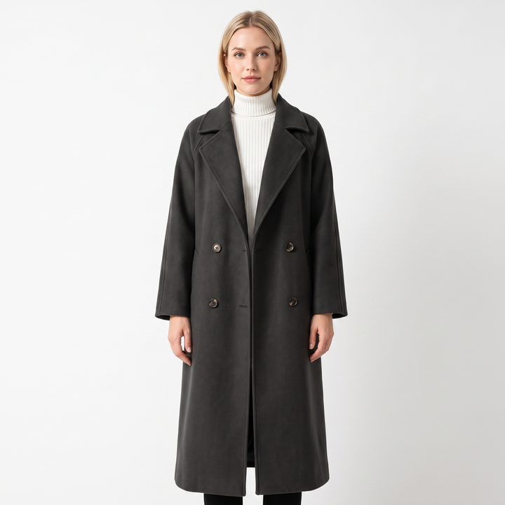Women's Wool Blend Trench Coat Double Breasted Belted Overcoat