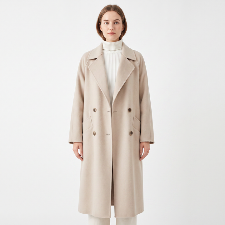 Women's Wool Blend Trench Coat Double Breasted Belted Overcoat