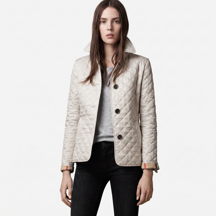 Women's Quilted Jacket Diamond Stitch Stand Collar Fitted Coat