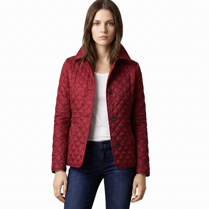 Women's Quilted Jacket Diamond Stitch Stand Collar Fitted Coat