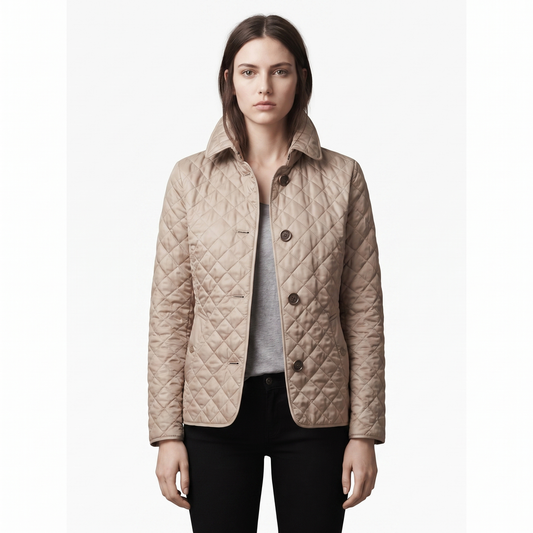 Women's Quilted Jacket Diamond Stitch Stand Collar Fitted Coat
