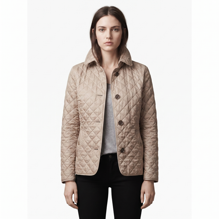 Women's Quilted Jacket Diamond Stitch Stand Collar Fitted Coat