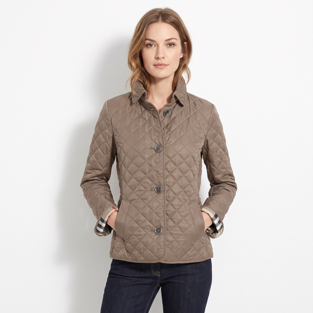 Women's Quilted Jacket Diamond Stitch Stand Collar Fitted Coat