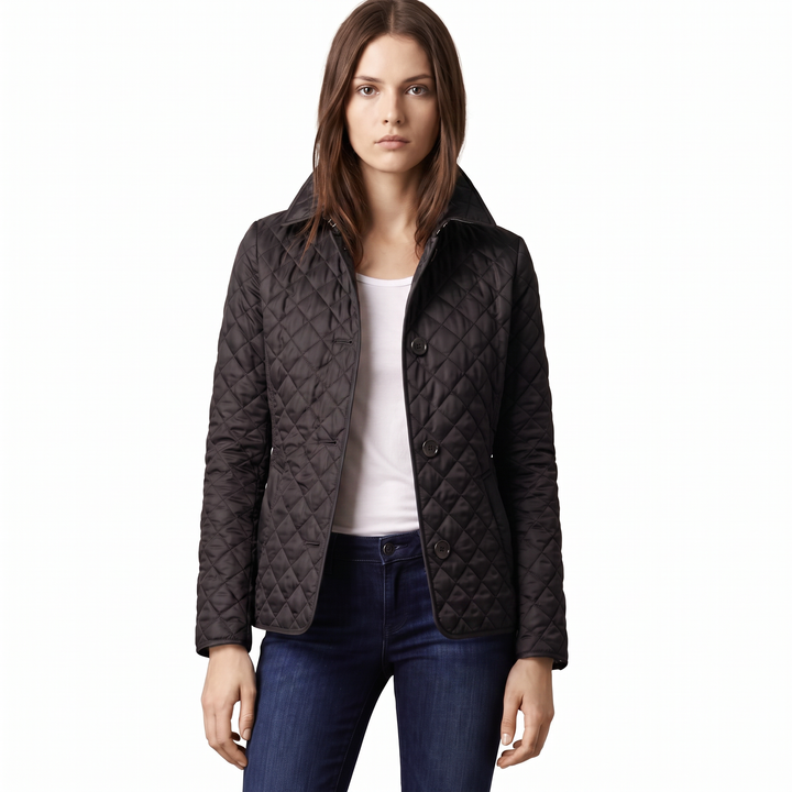 Women's Quilted Jacket Diamond Stitch Stand Collar Fitted Coat