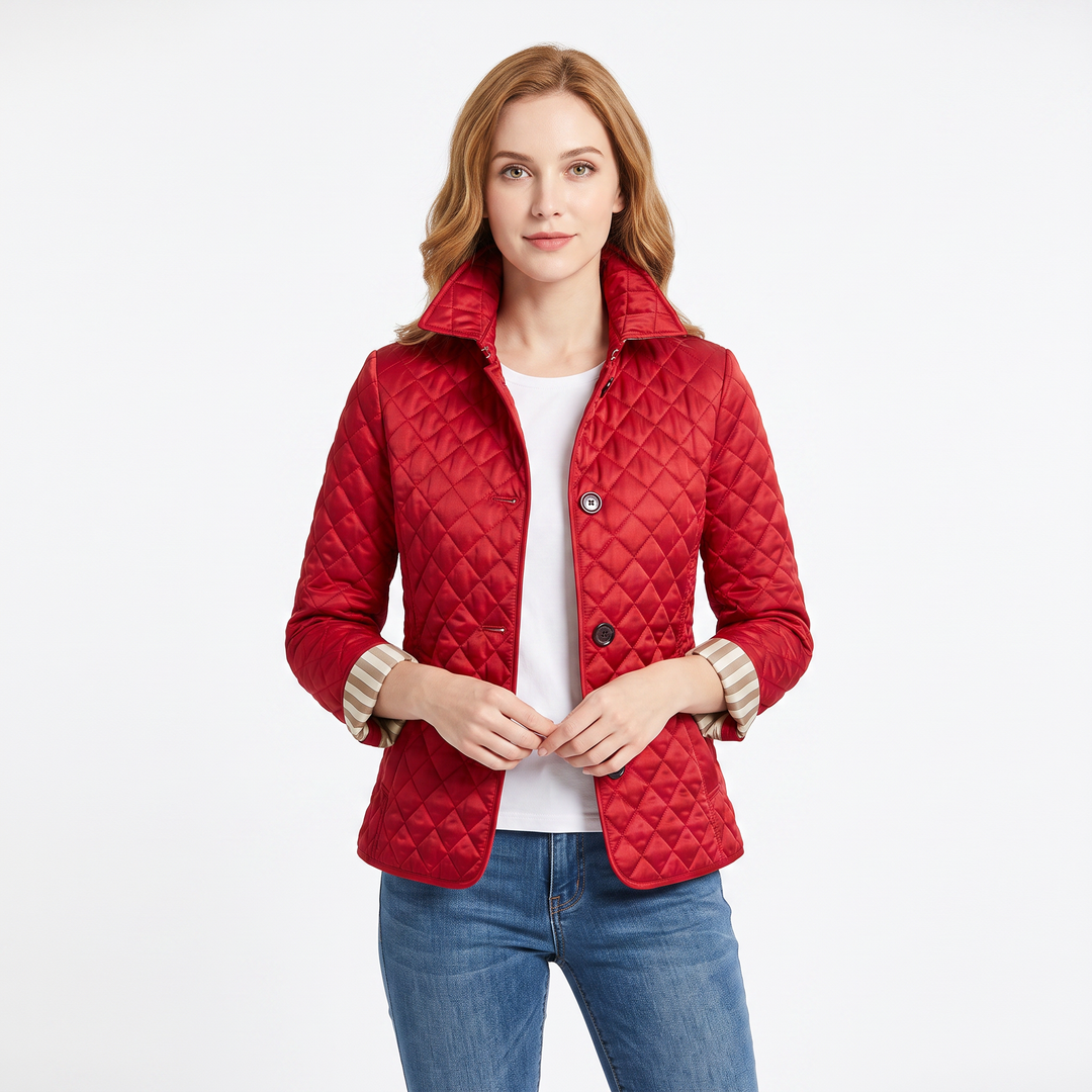 Women's Quilted Jacket Diamond Stitch Stand Collar Fitted Coat
