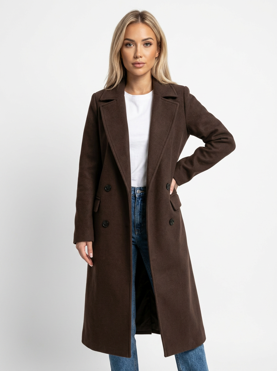 Women's Wool Blend Trench Coat Double-Breasted Longline Overcoat