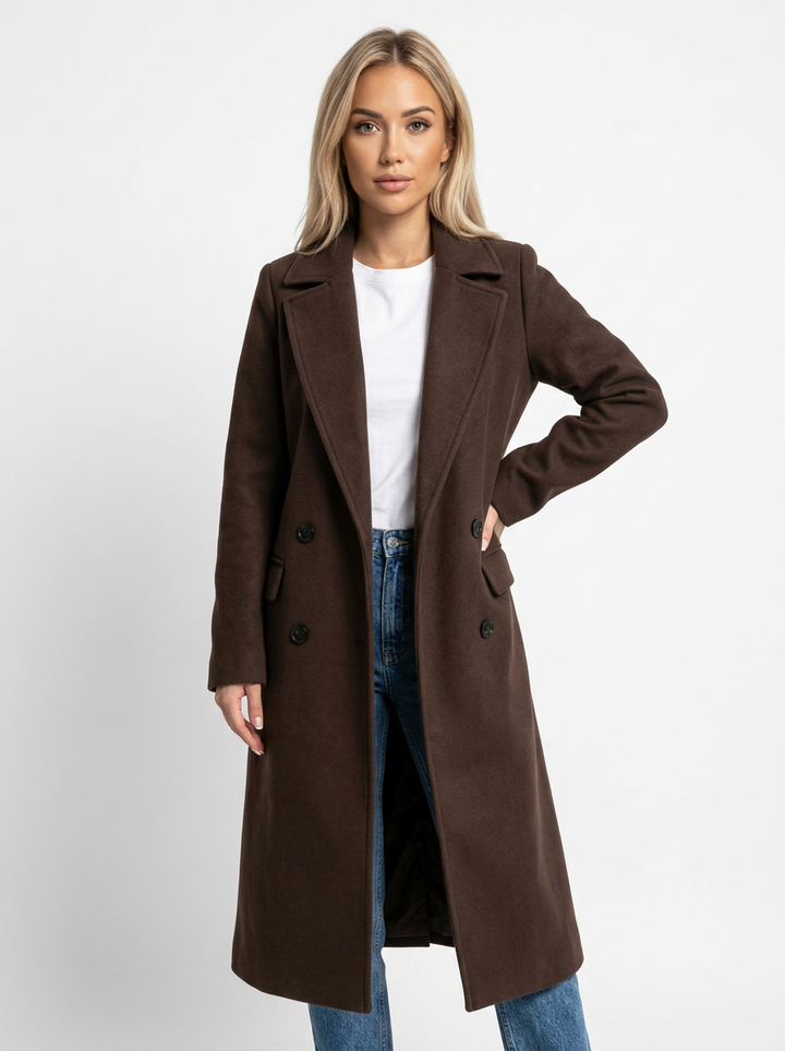 Women's Wool Blend Trench Coat Double-Breasted Longline Overcoat