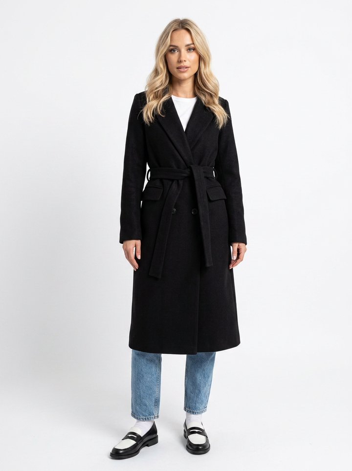 Women's Wool Blend Trench Coat Double-Breasted Longline Overcoat