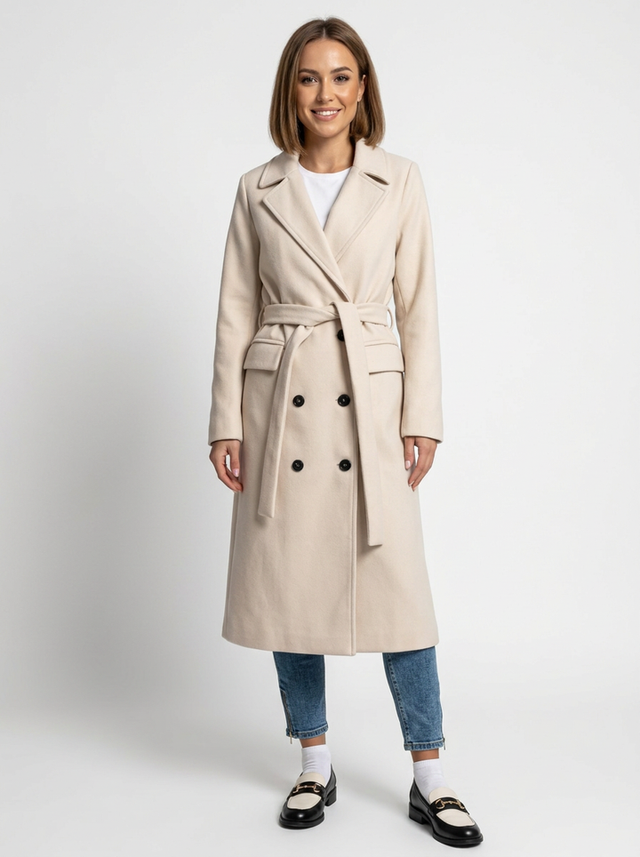 Women's Wool Blend Trench Coat Double-Breasted Longline Overcoat