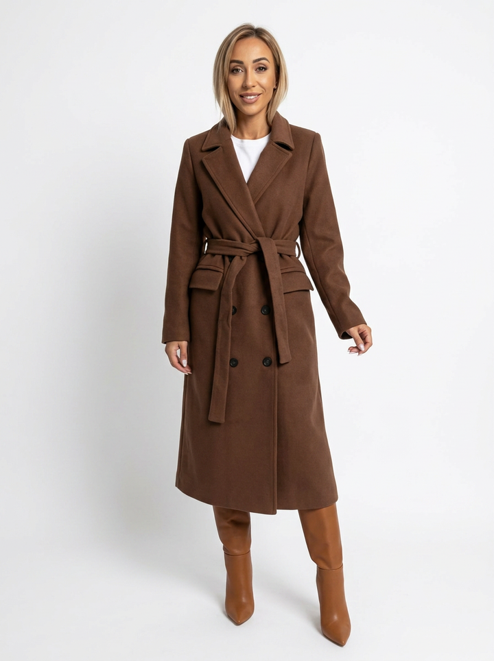 Women's Wool Blend Trench Coat Double-Breasted Longline Overcoat