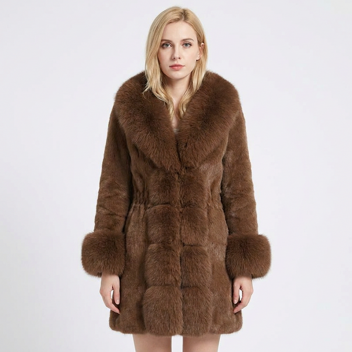 Women's Faux Fur Coat Notched Collar Longline Winter Jacket