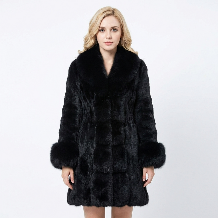 Women's Faux Fur Coat Notched Collar Longline Winter Jacket