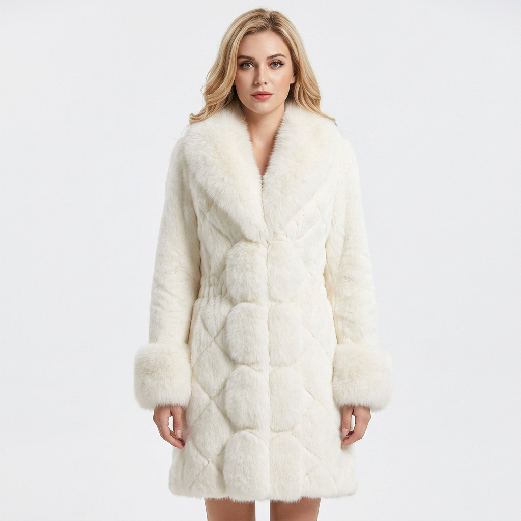 Women's Faux Fur Coat Notched Collar Longline Winter Jacket