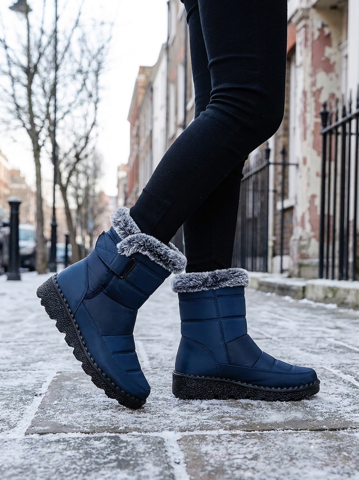 Women's Fur Trim Snow Boots Waterproof Ankle Winter Boots