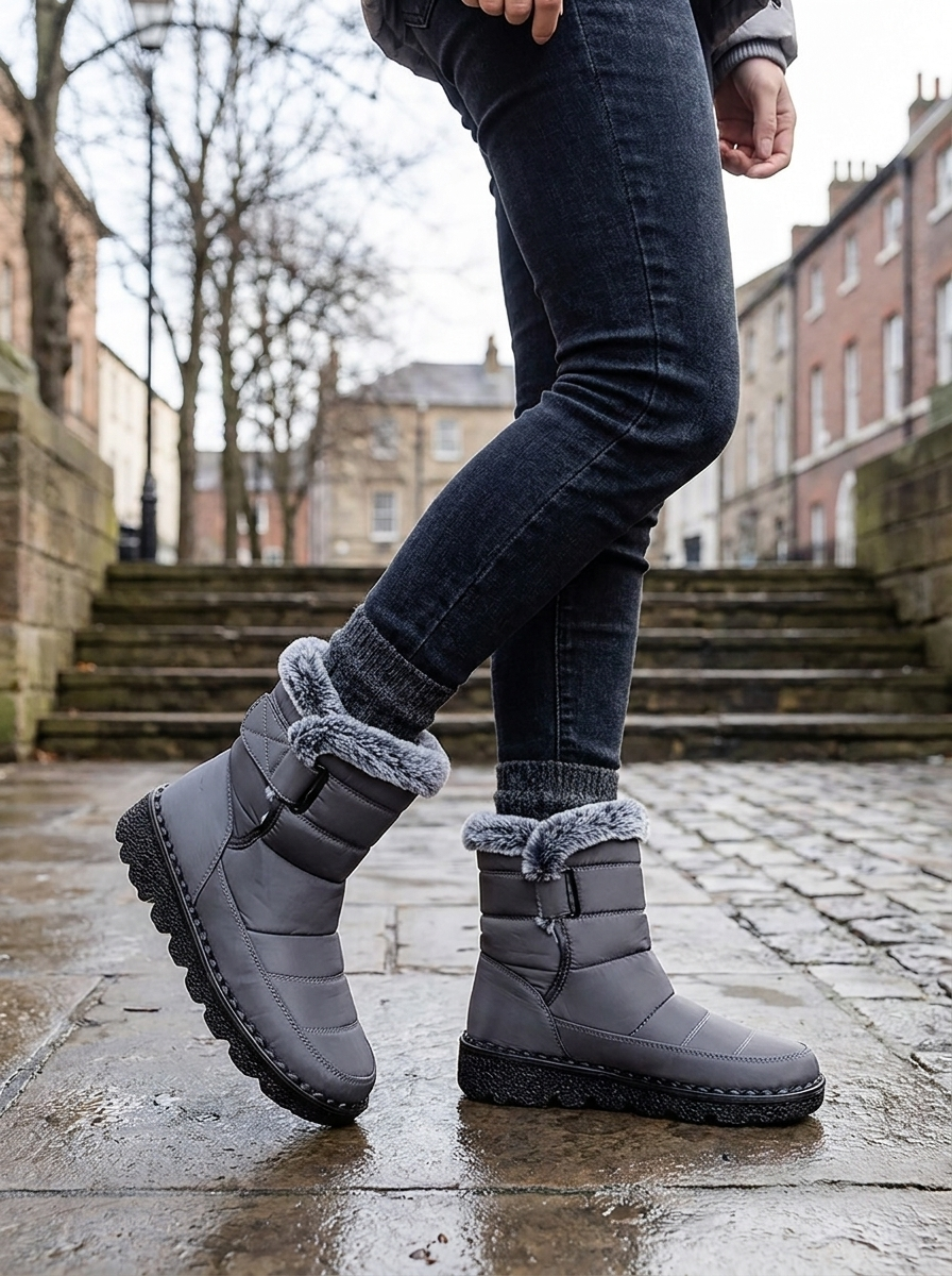 Women's Fur Trim Snow Boots Waterproof Ankle Winter Boots
