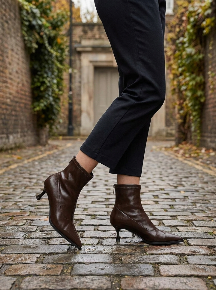 Women's Pointed Toe Ankle Boots Stiletto Heel Leather Booties
