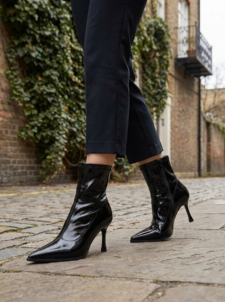 Women's Pointed Toe Ankle Boots Stiletto Heel Leather Booties