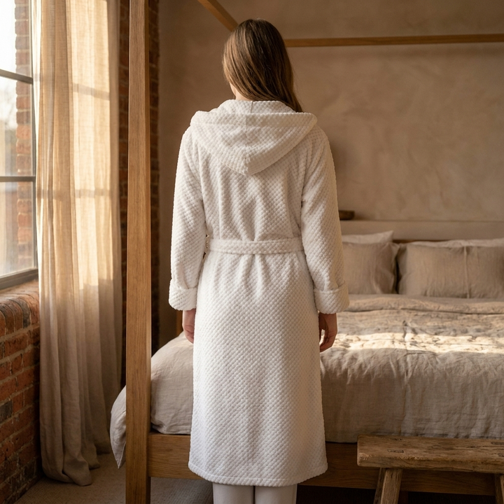 Unisex Fleece Robe with Shawl Collar and Tie Waist