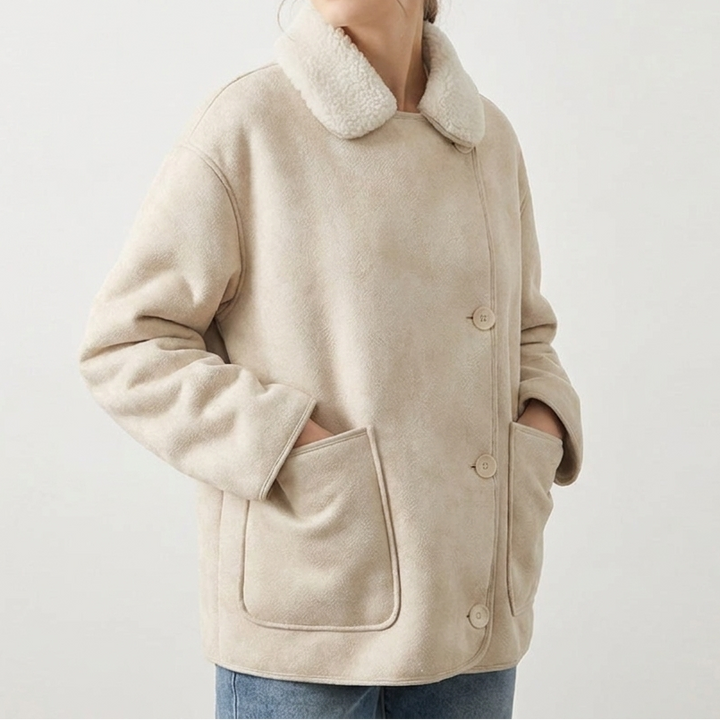 Oversized Shearling Trim Faux Suede Jacket