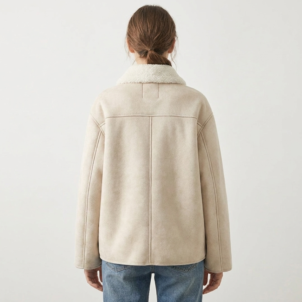 Oversized Shearling Trim Faux Suede Jacket