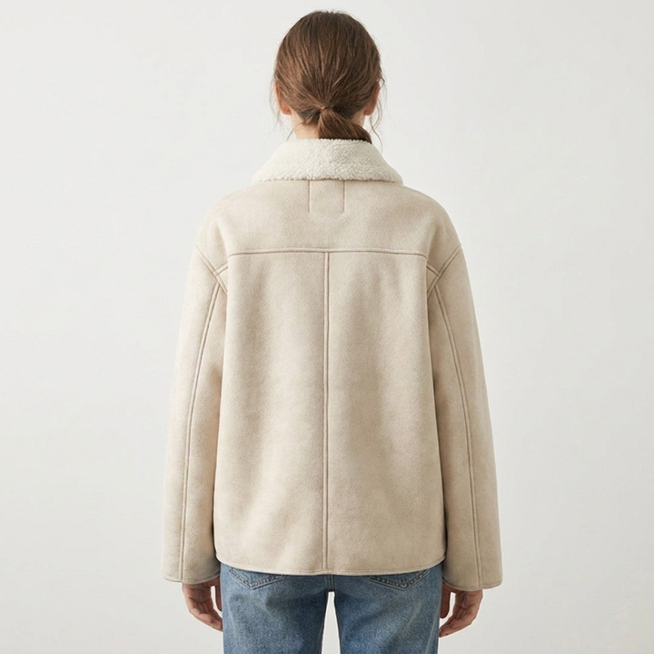 Oversized Shearling Trim Faux Suede Jacket