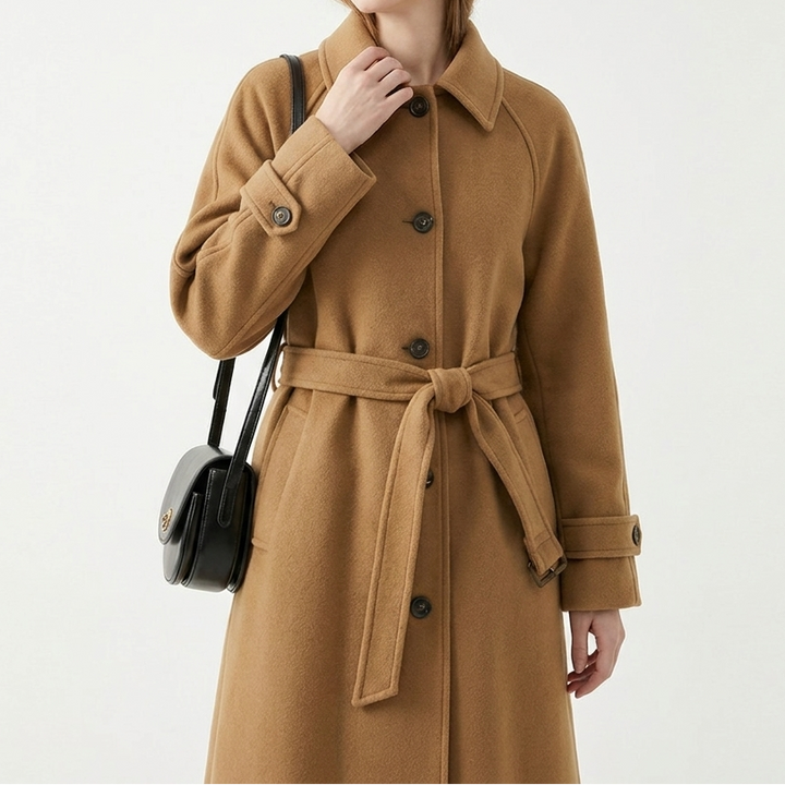 Belted Longline Wool Blend Trench Coat