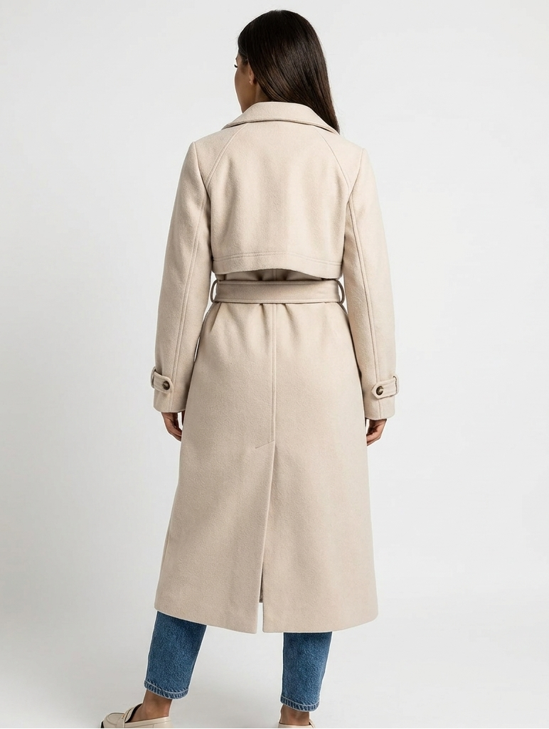 Double-Breasted Belted Wool Blend Overcoat