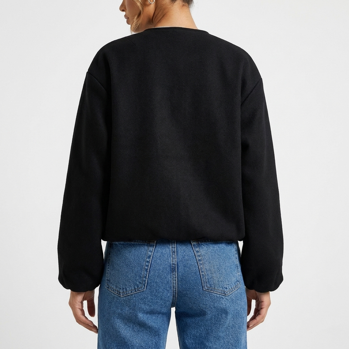 Women's Collarless Cropped Zip-Up Casual Bomber Jacket