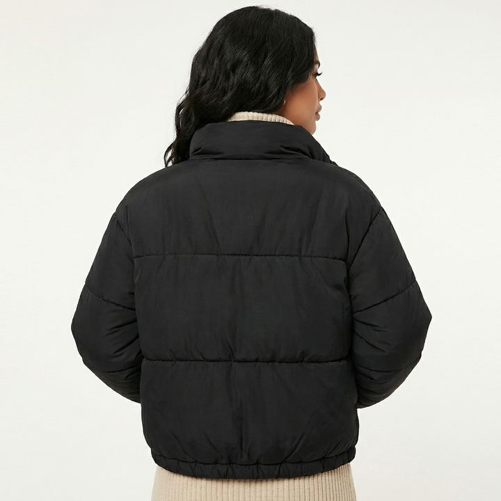 Women's Relaxed Stand Collar Zip-Up Warm Puffer Jacket