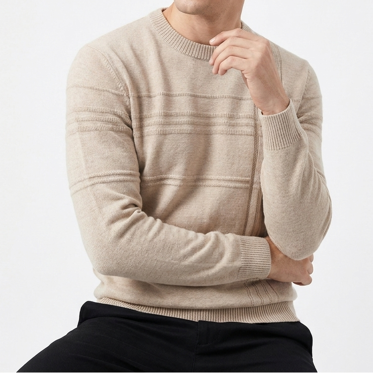 Men's Slim Fit Textured Stripe Crew Neck Knit Jumper