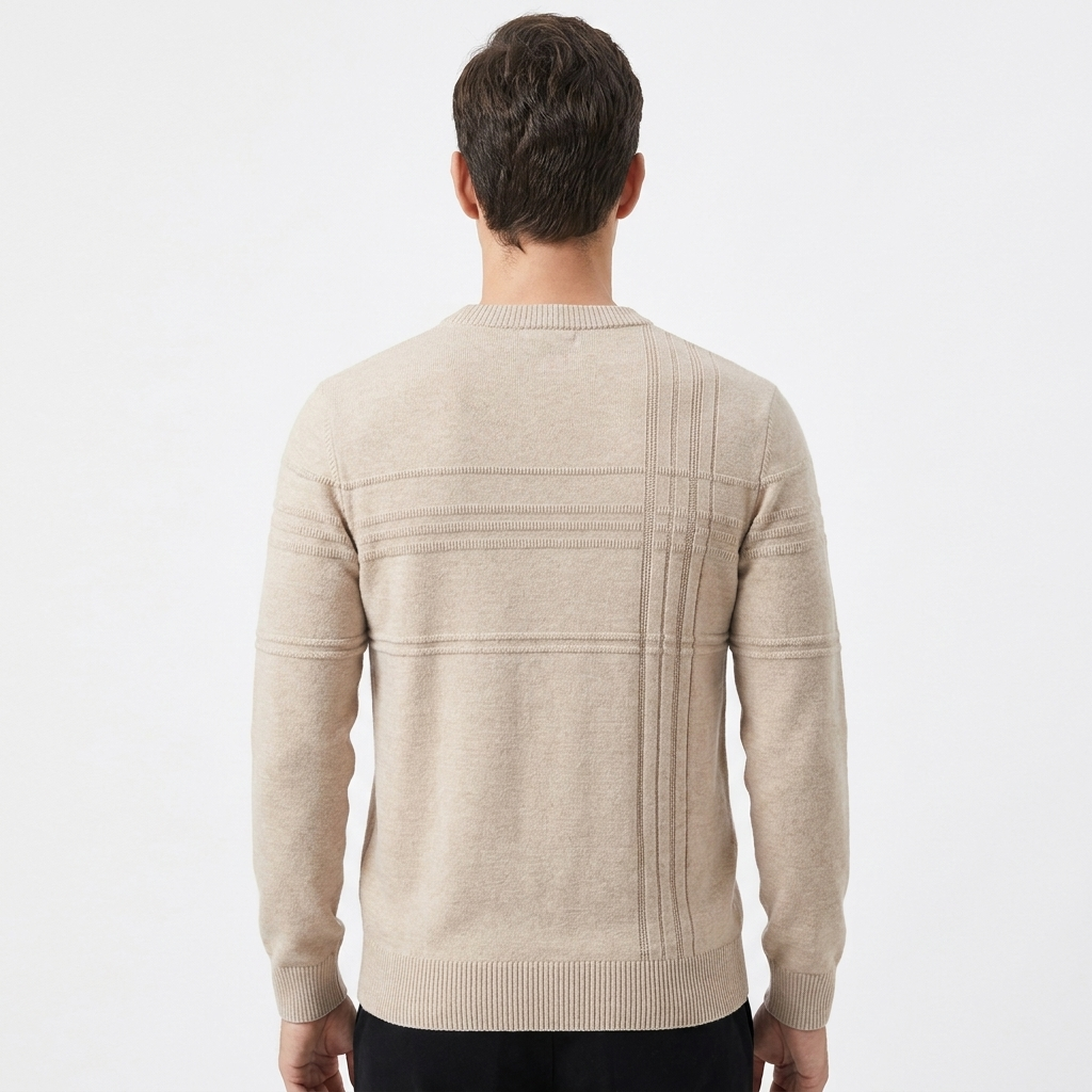 Men's Slim Fit Textured Stripe Crew Neck Knit Jumper