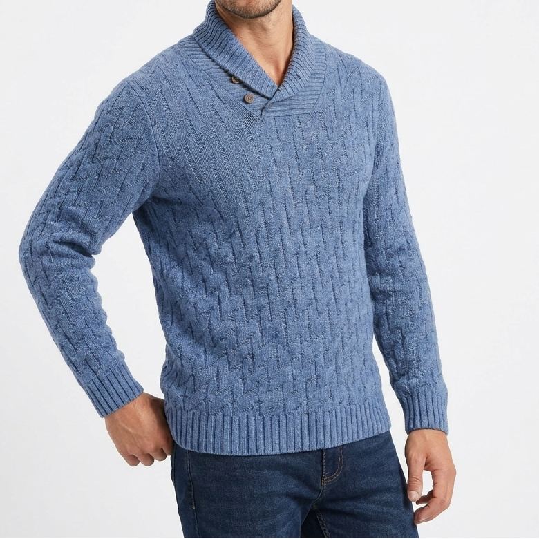 Men's Shawl Collar Cable Knit Button Neck Textured Jumper