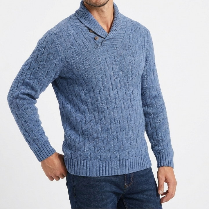 Men's Shawl Collar Cable Knit Button Neck Textured Jumper