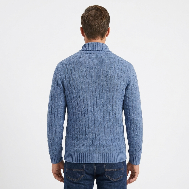 Men's Shawl Collar Cable Knit Button Neck Textured Jumper