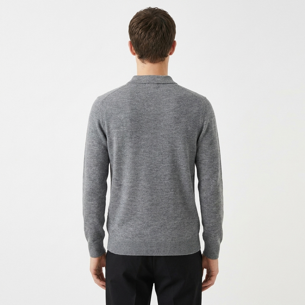 Men's Slim Fit Textured Knit Long Sleeve Ribbed Polo Top