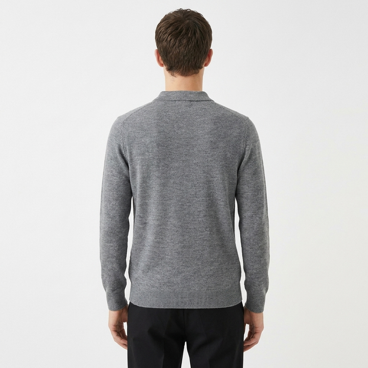 Men's Slim Fit Textured Knit Long Sleeve Ribbed Polo Top