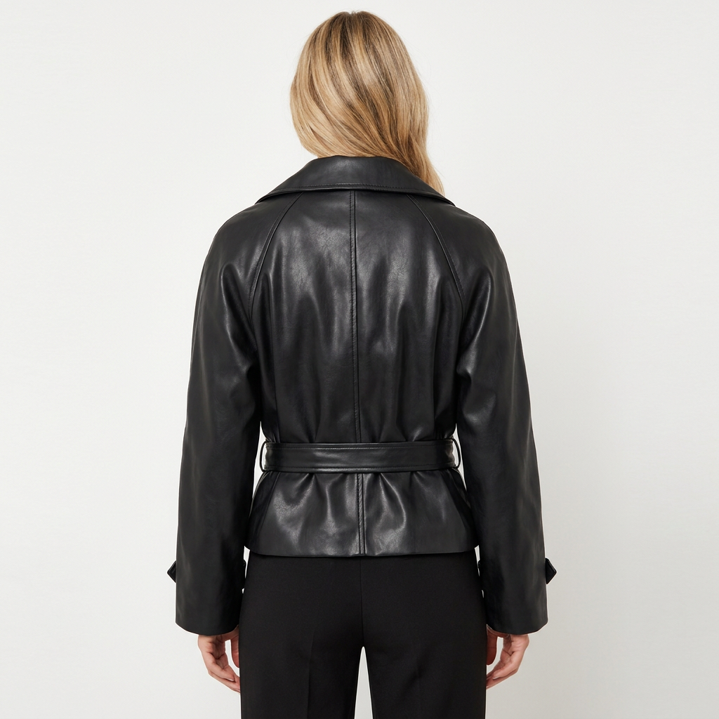 Women's Oversized Cropped Faux Leather Moto Biker Jacket