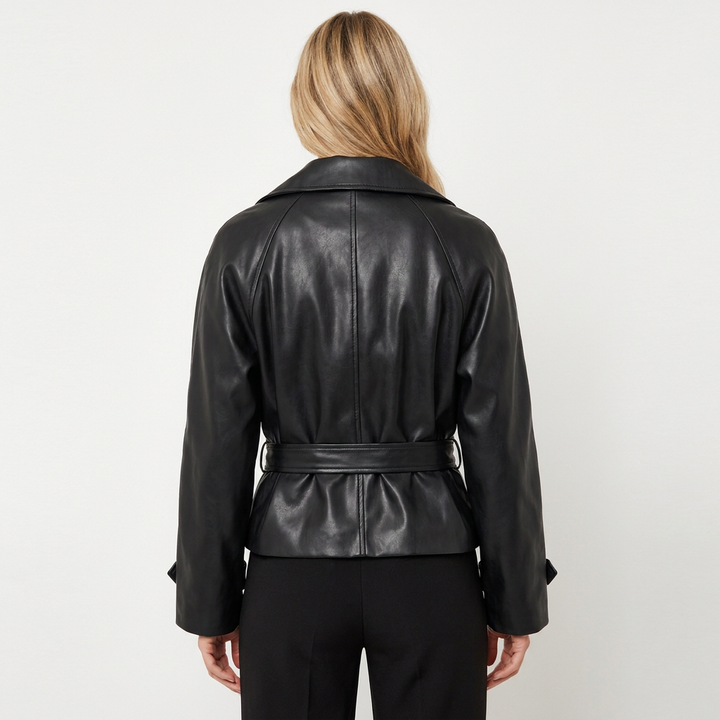 Women's Oversized Cropped Faux Leather Moto Biker Jacket