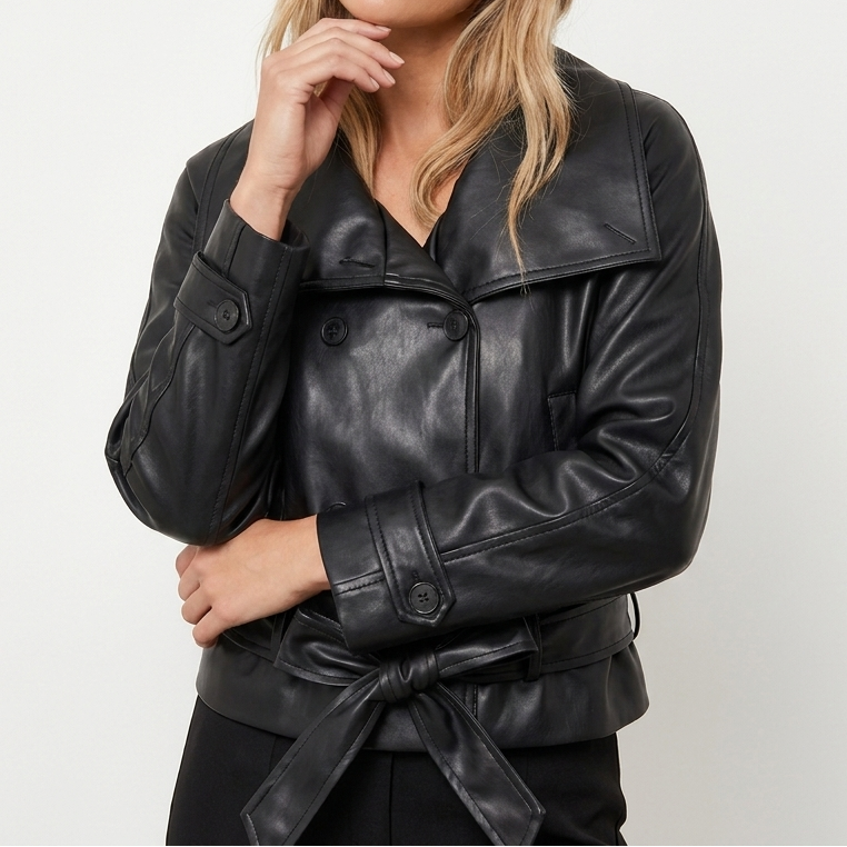 Women's Oversized Cropped Faux Leather Moto Biker Jacket