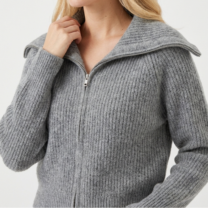Women's Oversized Ribbed Zip-Up Spread Collar Knit Cardigan