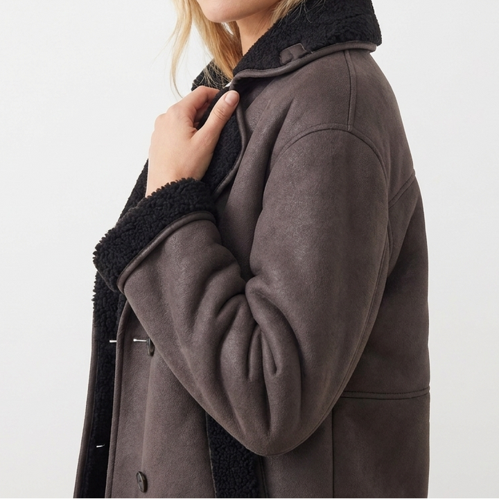 Women's Faux Leather Jacket Oversized Fur Lined Coat