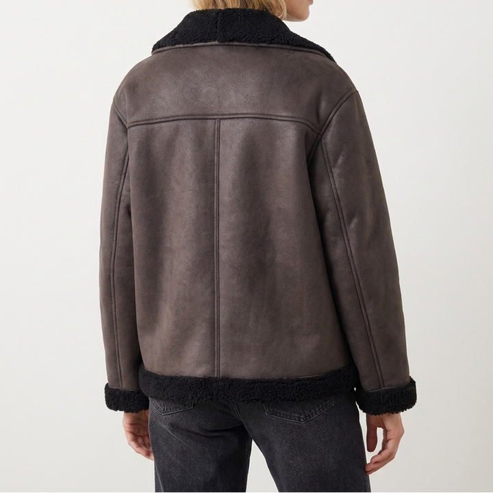 Women's Faux Leather Jacket Oversized Fur Lined Coat